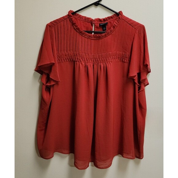 NWT Torrid Burnt Orange Chiffon Smocked Pintuck Flutter Top Size 1 (14/16) - Picture 4 of 9